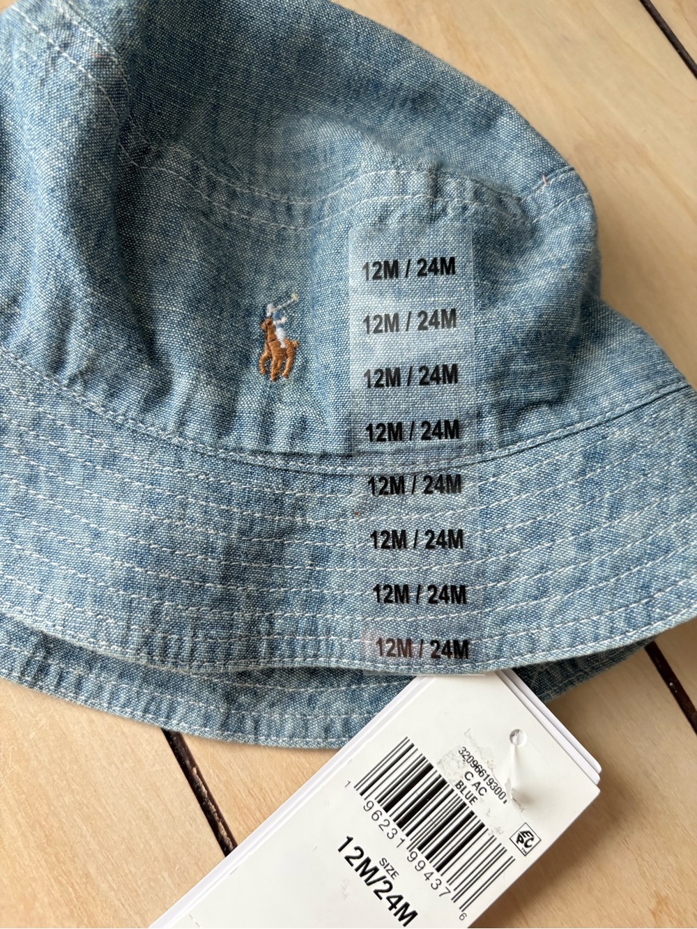Polo by Ralph Lauren Light Blue Denim Baby Bucket Hat with Chin Straps - Picture 3 of 4